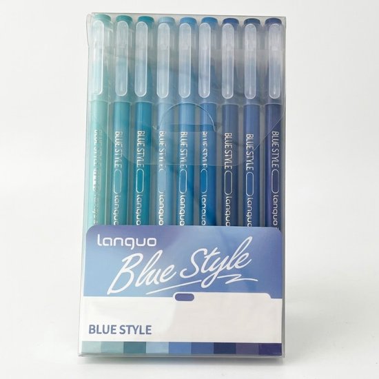 Blauw tinten gelpennen set 9 stuks dames en kinderen transparant design zachte kleuren schrijf en teken pennen voor journaling schetsen en markeren