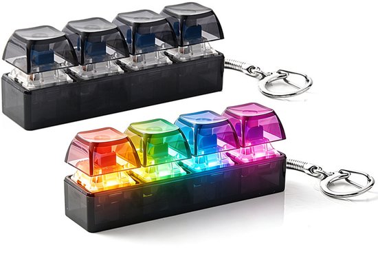 2 stuks - mini Keyboard Fidget Toy - Toetsenbord fidget - Met LED verlichting - Sleutelhanger Anti Stress Speelgoed -Anti Stress Speelgoed voor Volwassenen & Kinderen - Lineaire Klik - Decoratief - Transparant zwart met multicolor lampjes