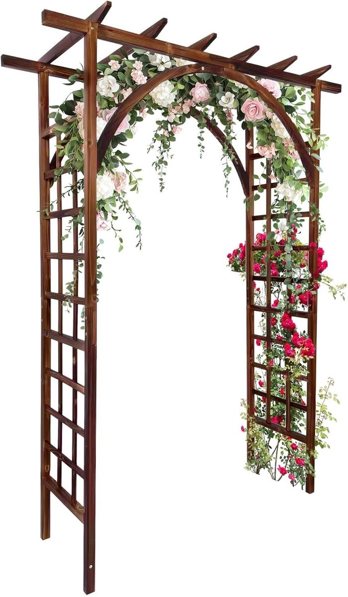 Houten Rozenboog / Tuinboog - 215 cm - Massief Hout - Trellis voor Klimplanten - Decoratieve Pergola voor Tuin, Patio & Bruiloften