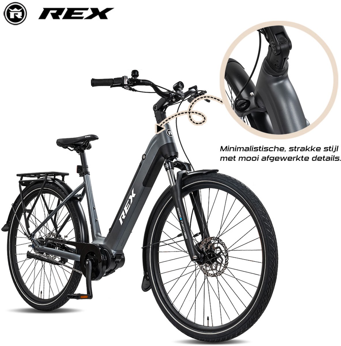 REX Commuter+ elektrische fiets, elektrische fiets dames, Middenmotor 250W, 28 Inch Stadtfiets, 468 Wh accu, SHIMANO 7 Versnellingen, maximaal 120 km, grijs