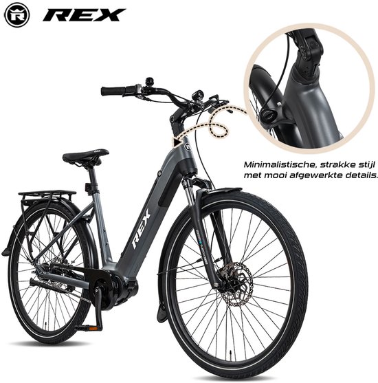 REX Commuter+ elektrische fiets - fiets elektrische voor dames, Middenmotor 250W, 28 Inch Stadtfiets, 468 Wh accu, SHIMANO 7 Versnellingen, maximaal 100 km, grijs