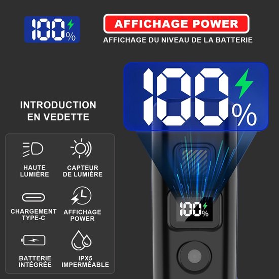 Fietsverlichting met lichtsensor en digitaal display, oplaadbare LED-verlichtingsset voor fietsen - extra heldere voor- en achterlamp, fietszaklamp — afbeelding 2