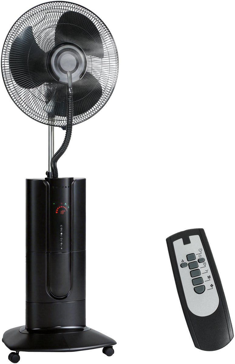 HOMCOM-Staande ventilator met waternevelsproeier - ABS, koper - 45 x 38 x 130 cm - Zwart