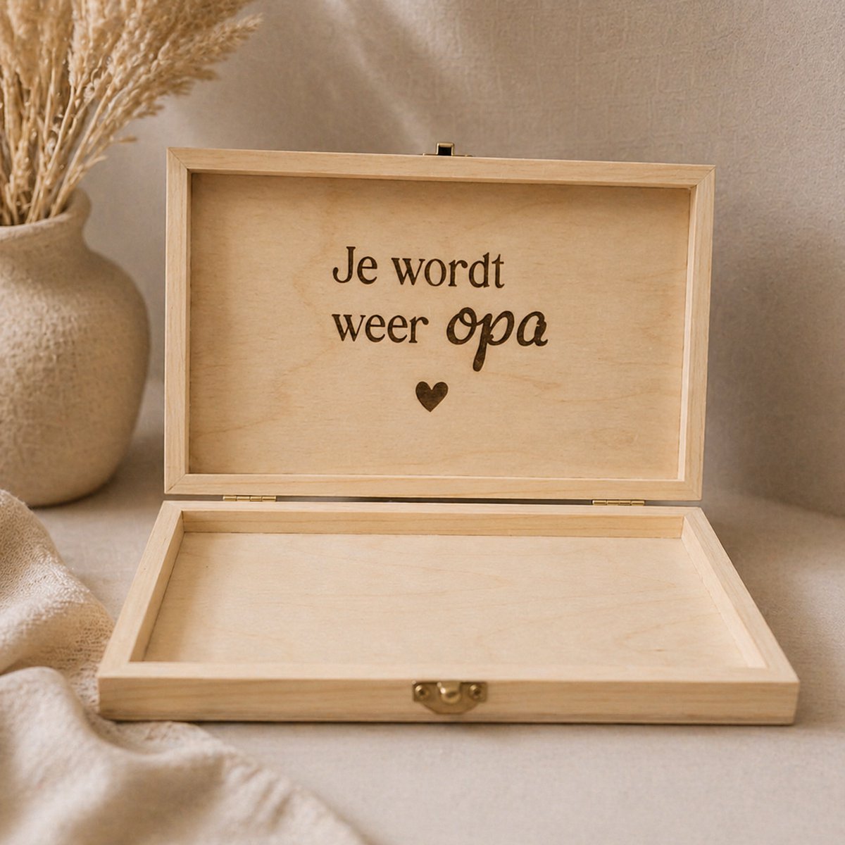 Zwangerschapsaankondiging | Aankondiging zwangerschap | Je wordt weer opa | Houten kistje met aankondiging | Aankondiging