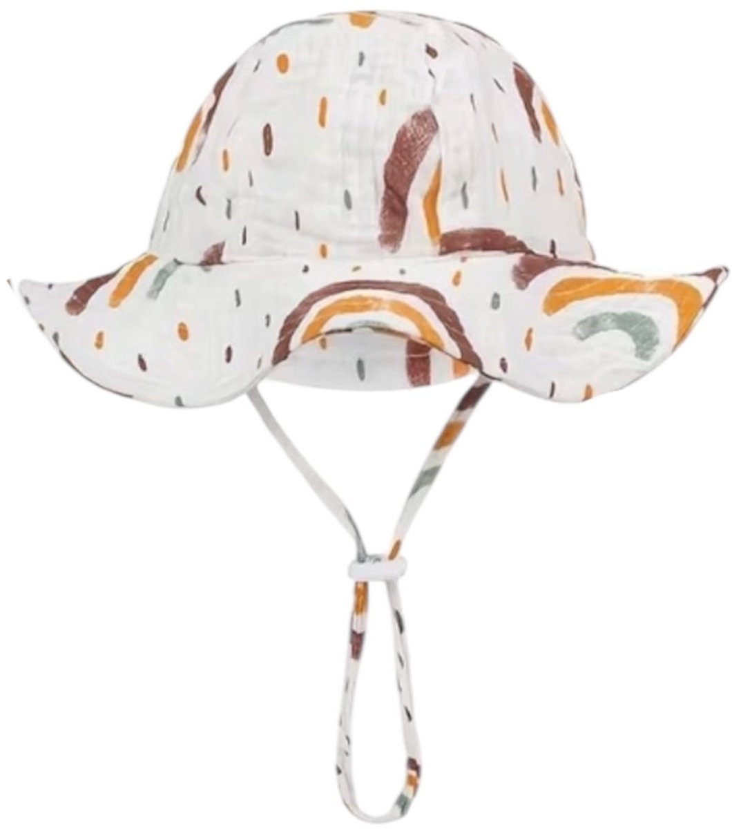 Zomerhoed baby - dreumes - meisje - jongen - zonnehoed - zomer - hydrofiele stof - katoen - wit met regenbogen