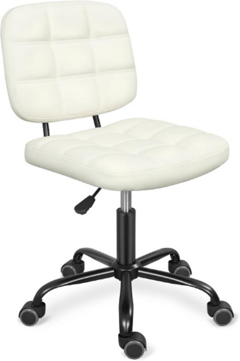 LEADER ACCESSORIES Ergonomische Bureaustoel Zonder Armleuningen - In Hoogte Verstelbaar - 360° Draaibare Wielen - Moderne Compacte Werkstoel Voor Kantoor En Thuiswerk - Wit