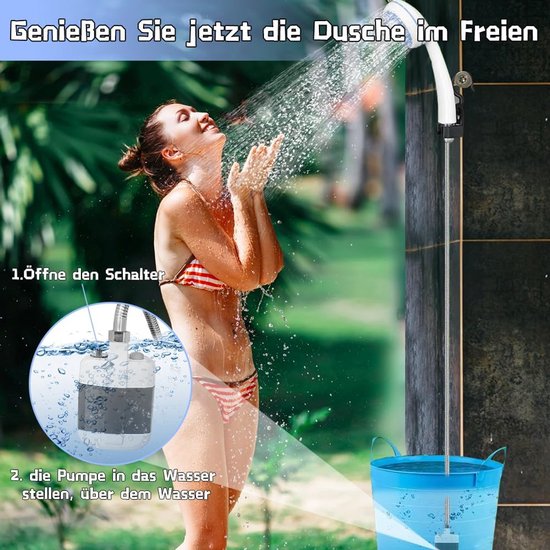 Camping Douche - Buitendouche - Tuindouche - Campingdouche met pomp - Draagbare Douche - met accu met douchekop en slang - Mobiele Douche - voor camping, reizen, tuin, autowassen van Merkloos — afbeelding 2
