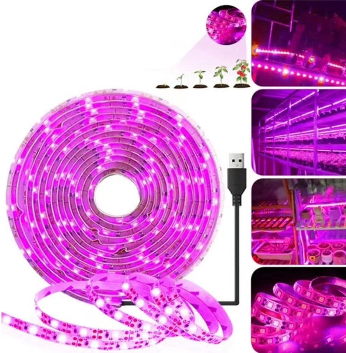5 meter waterdichte flexibele volspectrum LED groeilichtstrip - voor vetplanten, hydrocultuur en kassen