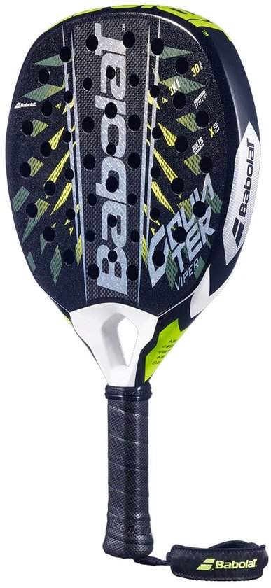 Babolat Counter Viper padelracket met zwart, geel en wit design. Inclusief polsband.