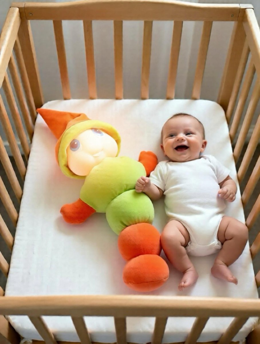 Knuffel 30cm Nachtlampje rups - caterpillar met licht en geluid - rustgevende knuffel