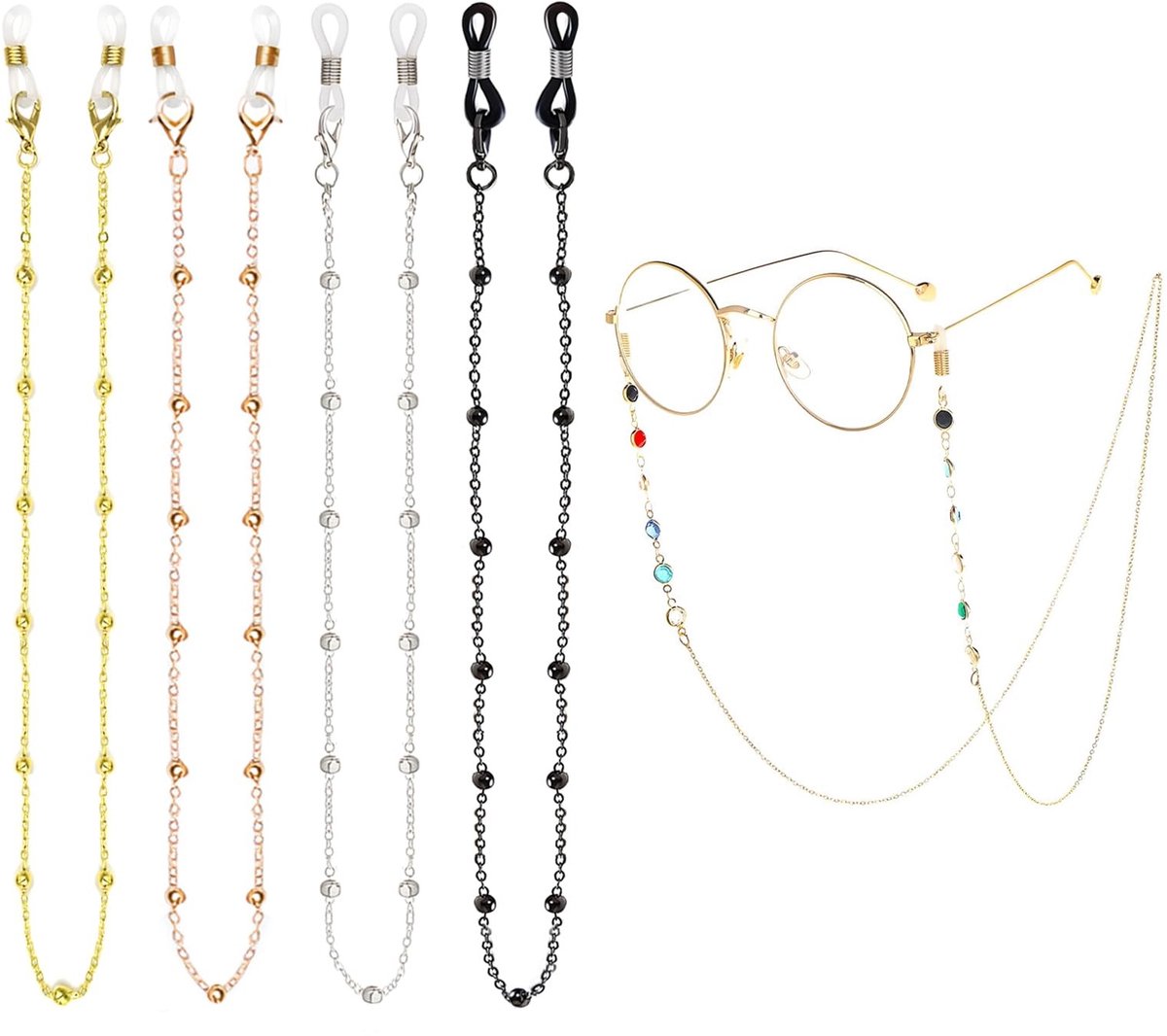 Allecto - Brilketting - 5-delige set - Sterke en stijlvolle metalen kettingen - Goud, Zilver, Gunmetal, Roze Goud - Ideaal voor zonnige dagen - Ges...