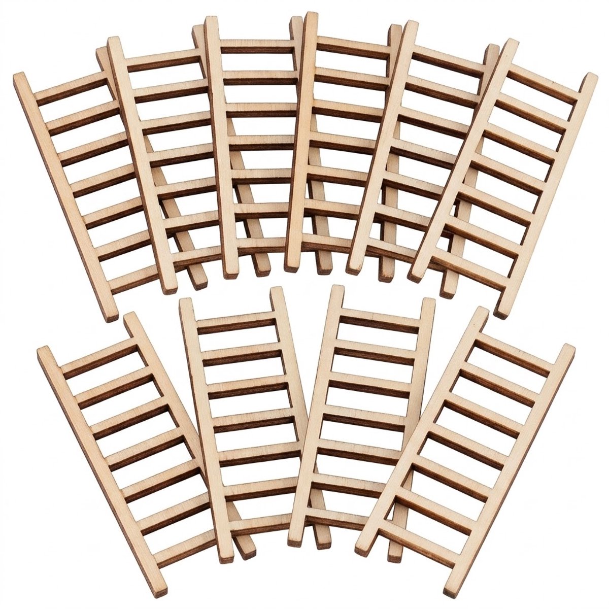 Lichtbruin houten mini ladder decoratie stukjes set 10 stuks knutsel hout ladders voor DIY schilderen en decoreren miniatuur accessoires 6 cm