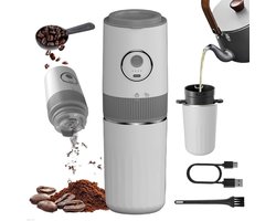 Draagbare elektrische koffiemolen — Compacte maalmachine — Koffiezetset — Ingebouwd filter & koffiekopje — Ideaal voor kamperen, reizen, kantoor, espresso, pour-over koffie en meer — Crèmewit