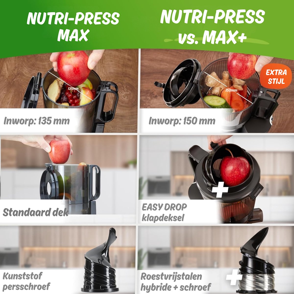 Nutrilovers Slow Juicer NUTRI-PRESS MAX sapcentrifuge voor hele vruchten met XXL-opening van 150 mm, BPA-vrij, incl. sapfles en receptenboek voor slow juice thumbnail 2