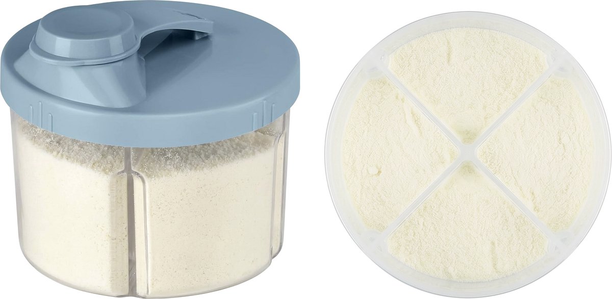 BimbelBoo® Melkpoeder Toren - Tot 160g poeder - 4 Compartimenten - Blauw - Dispenser - Doseerdoosjes - Poedertoren - Bewaardoos