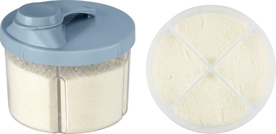 BimbelBoo – Melkpoeder Doseerdoosjes – Melkpoeder Toren – BPA Vrij – 4 Compartimenten – Blauw – Kraamcadeau - Bewaarbakjes Babyvoeding – Dispenser – Poedertoren – Melkpoeder Bewaardoos – Babyvoeding Bewaarbox – Reisbox