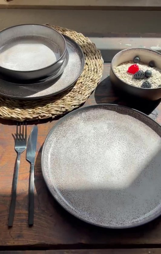 Moritz & Moritz Service d'assiettes - 18 pièces - Zwart- Céramique Beige
