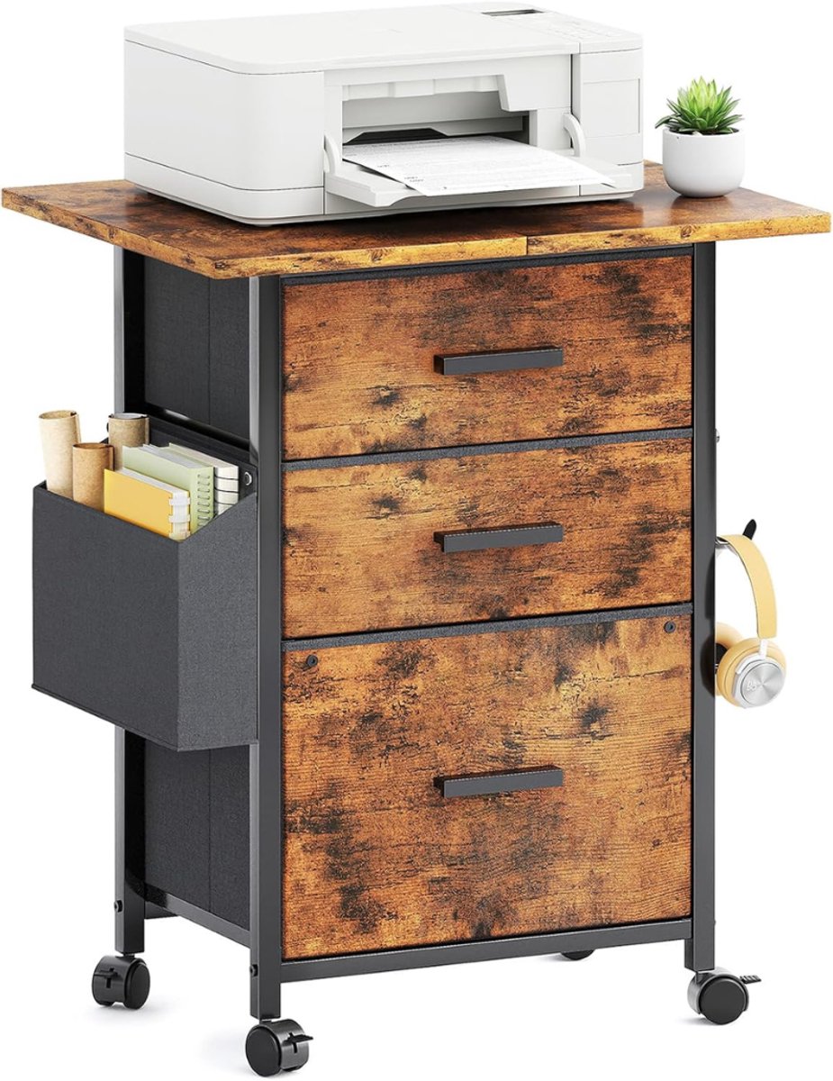 HEZIVO® Bureaukast op Wielen - Ladekast Kantoor - Printertafel - Met Laden - Wit