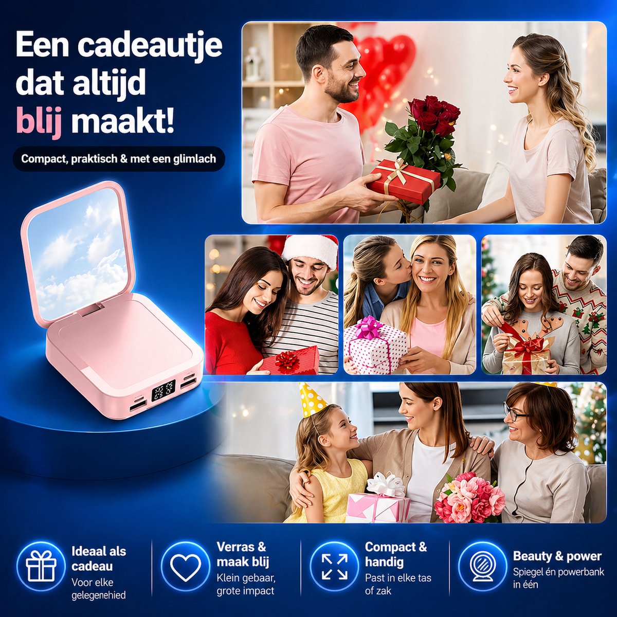 Powerbank 10.000 mAh – Wit – Met ingebouwde kabels & display – Draagbare oplader / externe batterij voor smartphone & tablet – foto 8
