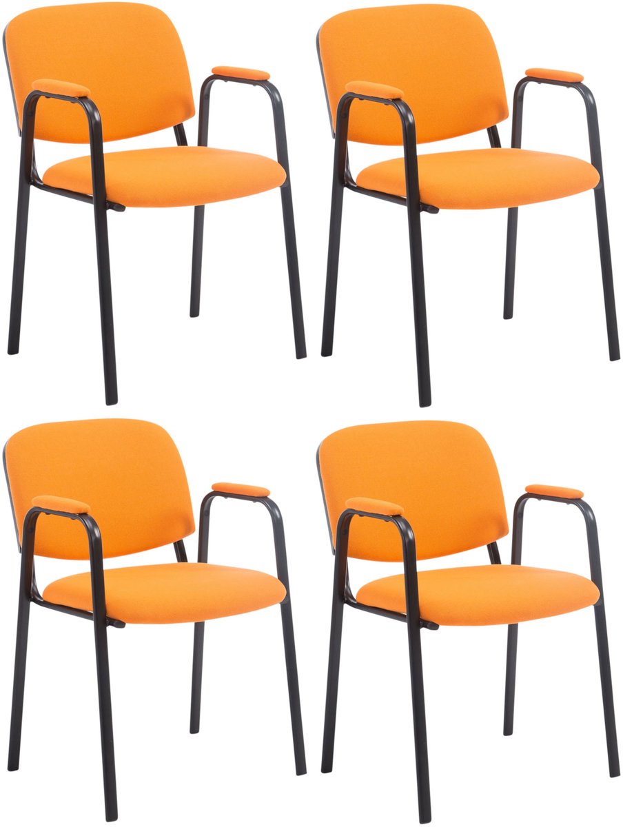 CLP Ken Pro - Stapelstoelen Set van 4 - armleuningen - zwart - 150 kg - Stof/oranje