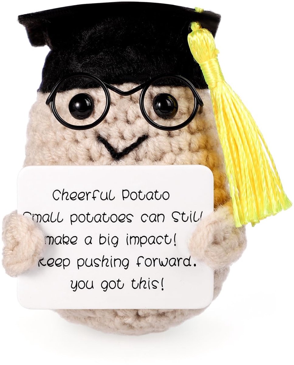 Allecto - Grappige Aardappelpop - Vrolijke Decoratie - 7,5 cm - Positieve Aardappel - Afstudeercadeau - Geschikt voor Feestjes