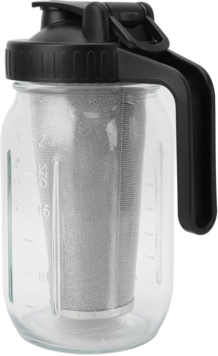 Allecto - Cold Brew Koffiezetapparaat - Ijskoffie - Dikke Glazen Kan - 1000 ml - Roestvrijstalen Filter - Geschikt voor IJskoffie - Zwart