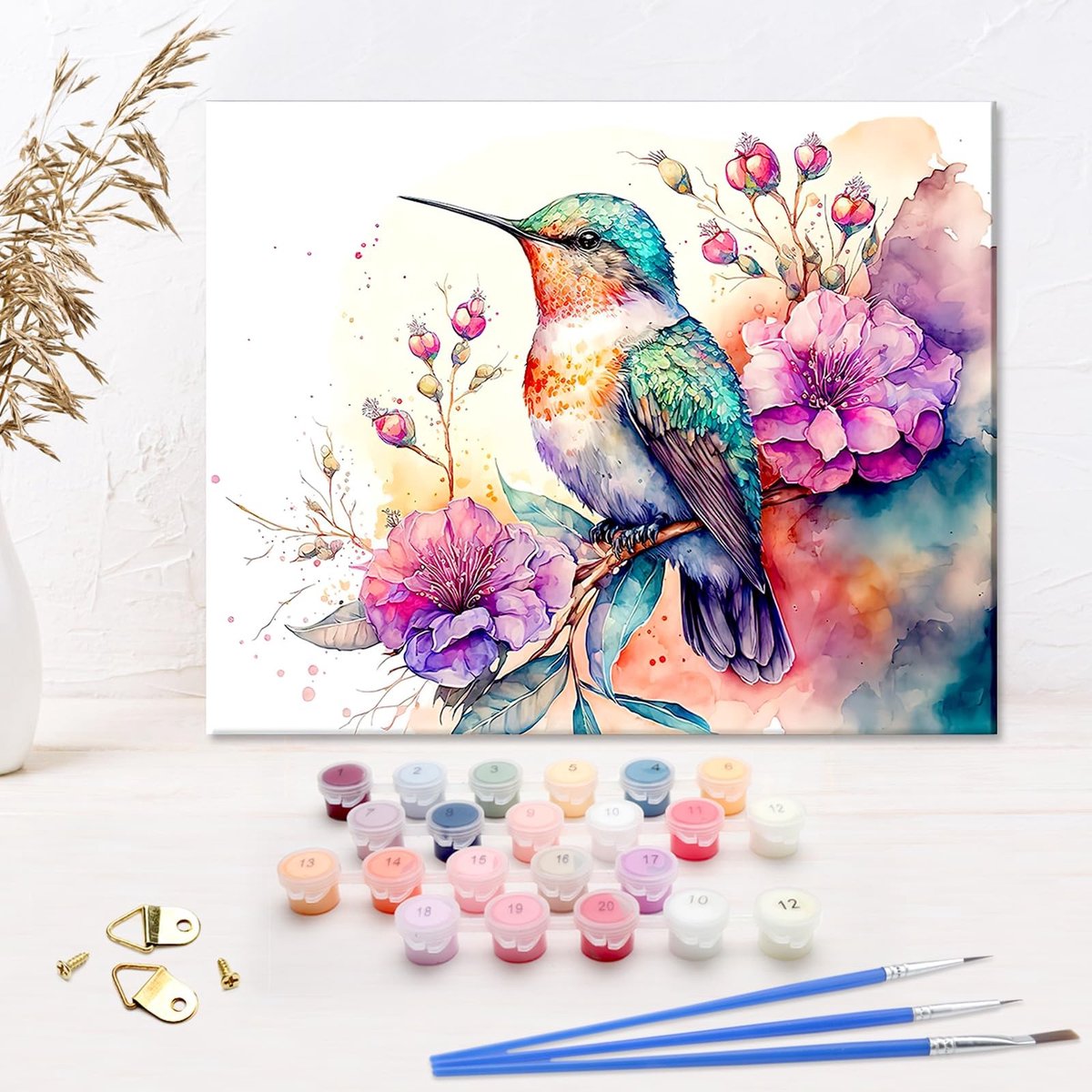 Allecto - Schilderen op nummer - Kolibrie schilderset - Creatief handwerk voor volwassenen - 40 x 50 cm - Dieren schilderen - Geschikt voor beginne...