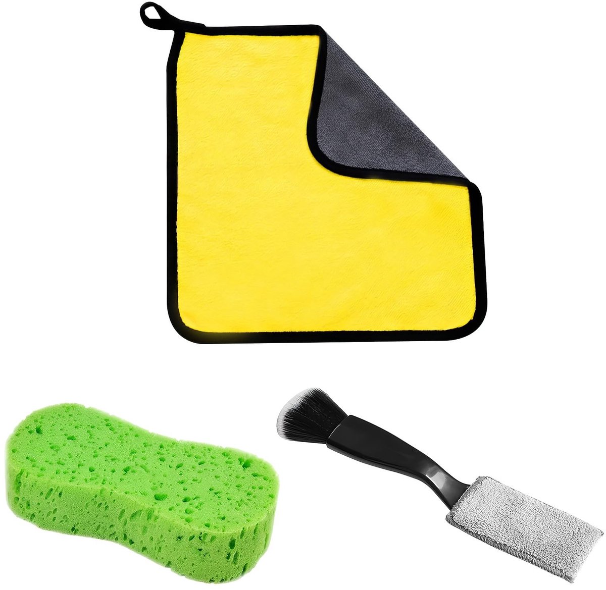 Allecto - Auto Reinigingsset - 3-delige set met microvezeldoeken en ergonomische borstel - ideaal voor interieur - schoonmaken - reinigen - onderho...