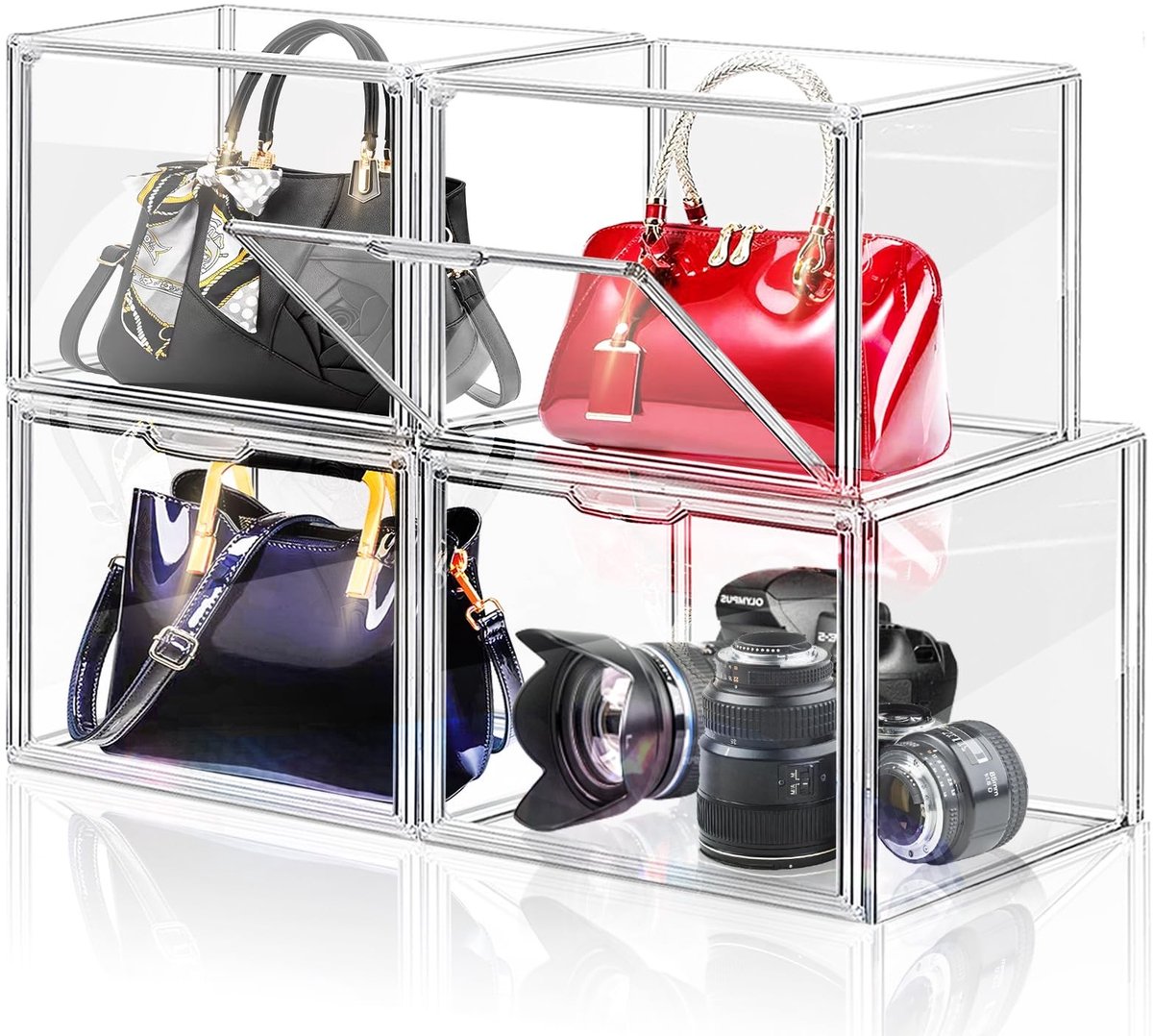 Allecto - Acryl Display Case - Organizer voor Handtas en Portemonnee - Stapelbare Opbergdozen - Transparant - Perfect voor Clutch en Speelgoed - Se...