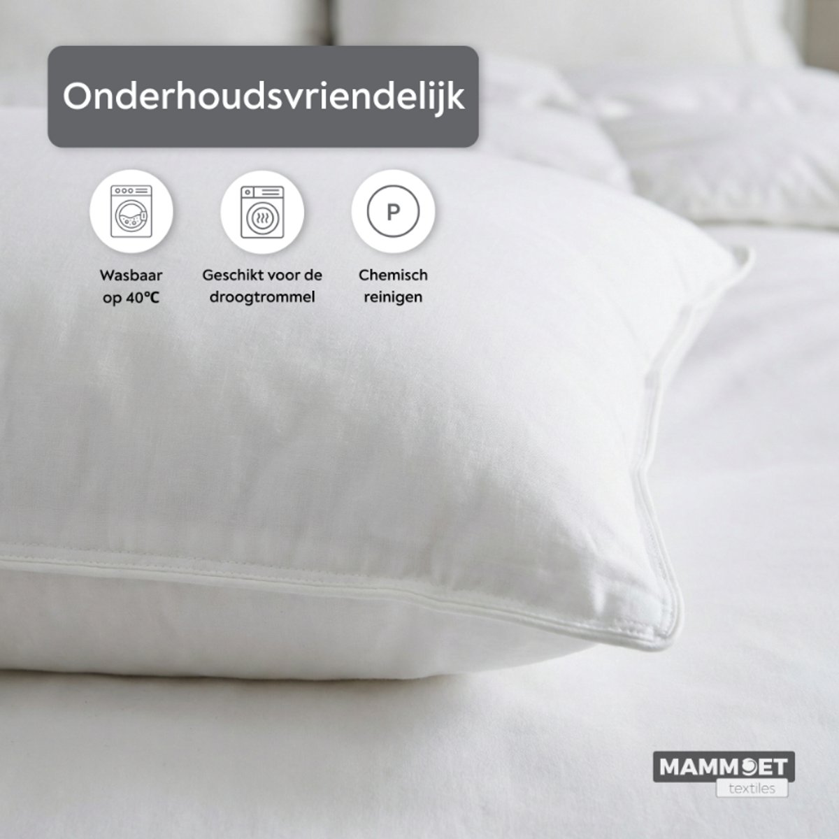 Mammoet Hoofdkussen Dream 60 x 70 cm - 100% katoen - microfiber vulling - hypoallergeen - vlamvertragend - wit