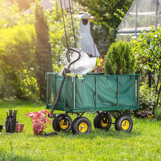 KADAX Net tuinwagen, 97 x 47 x 40 cm, tuinwagen van gepoedercoat metaal, transportwagen met draagkracht tot 500 kg, opvouwbare bolderkar, strand, dieren (groen) van Merkloos — afbeelding 5