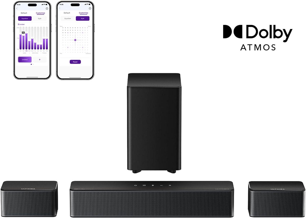 ULTIMEA Poseidon M4T - 5.1 Systeem met Dolby Atmos, Draadloze Subwoofer, App Bediening, Soundbar Zwart