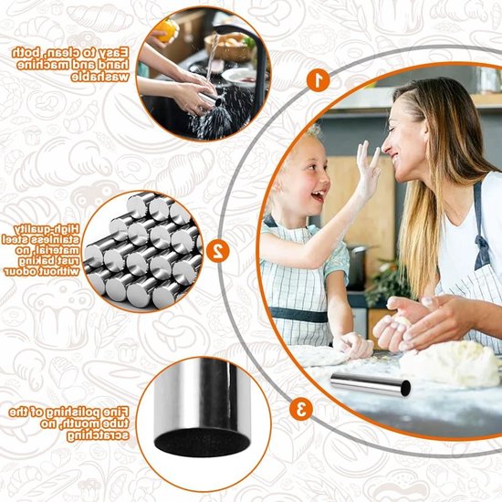 20 Stuks RVS Mallen voor Room, Cannoli en Brood - Antikleef Cannoli Tubes met Schoonmaakborstel voor de Keuken, Perfect voor Taarten en Gebak van Merkloos — afbeelding 2