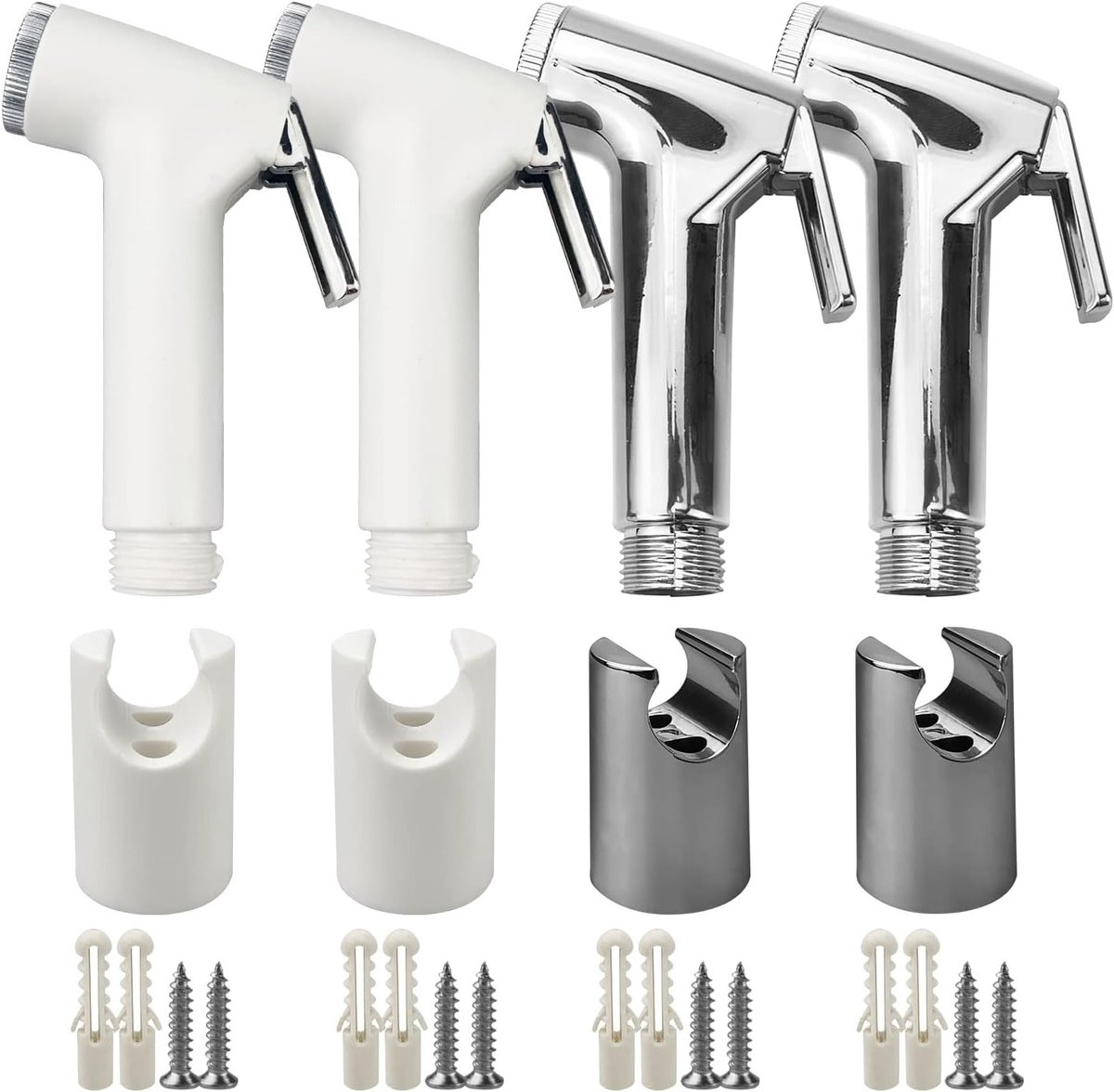 Set van 4 Handbidet Doppen, Plastic Bidet Douche met Houder en Schroefbevestiging, Waterbesparende Handdouche voor Toiletreiniging en Dierenbaden