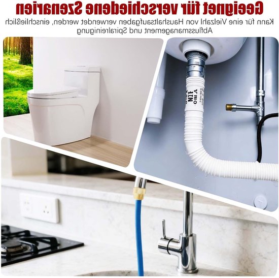 Hogedruk pijpreiniger met 3 meter slangset voor effectieve waterleiding- en afvoerreiniging, inclusief messing mondstuk en afdichtingen voor M22, M24 en 1/2 inch pijpen van Merkloos	 — afbeelding 4