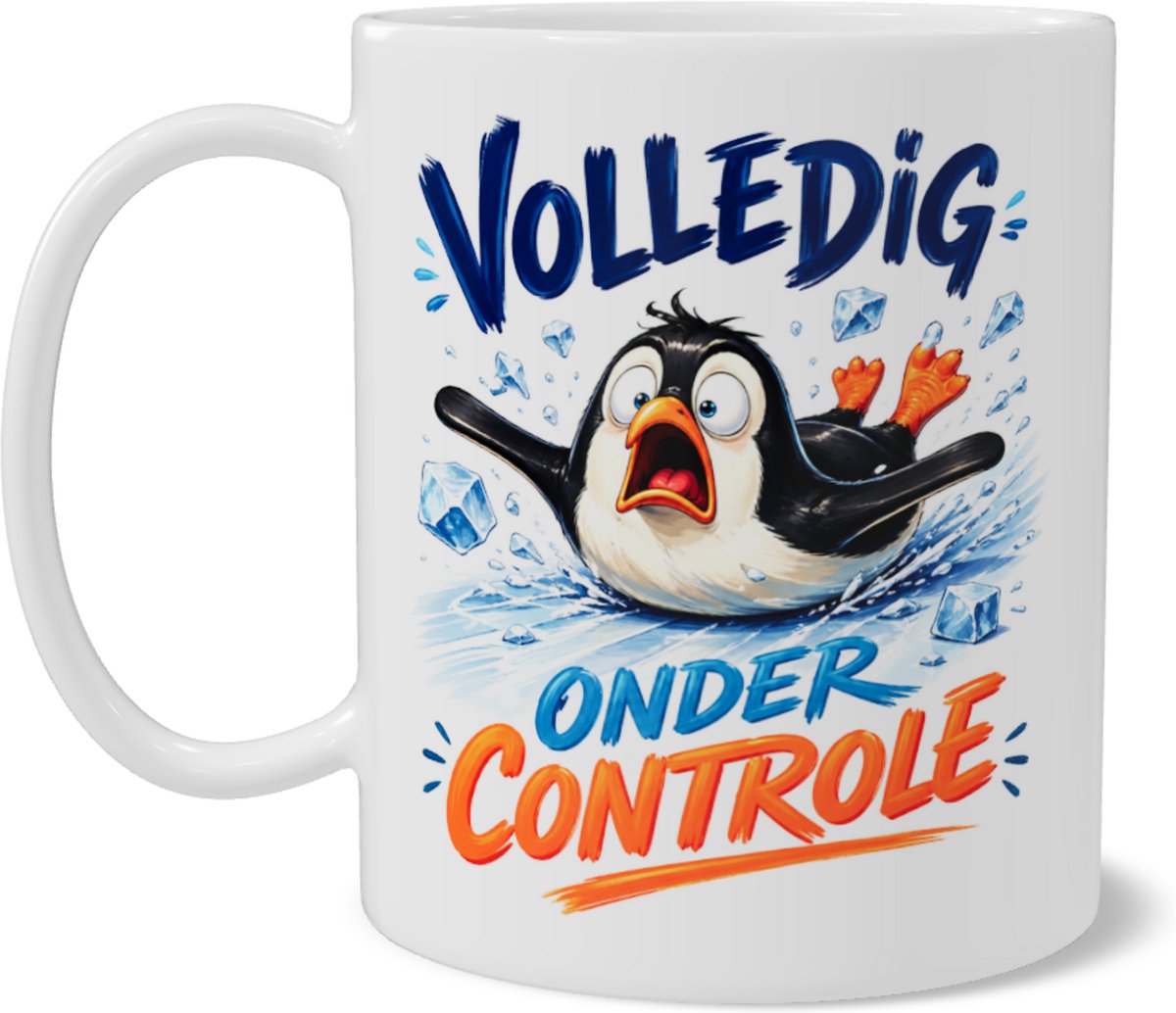 Mok met Paniekerige Pinguïn en Tekst Volledig onder controle - Grappig Stress Cadeau