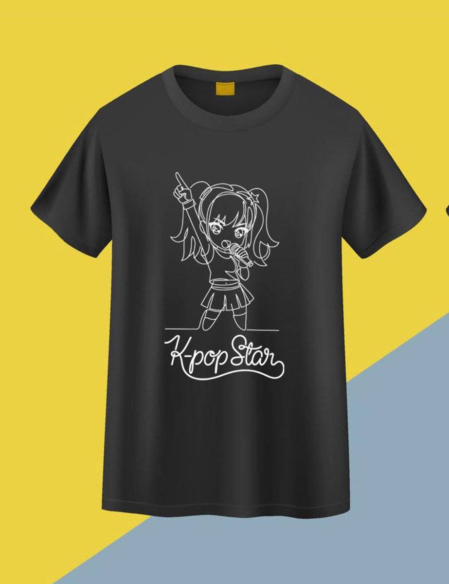 Kpop Star Chibi T-Shirt | Kawaii Girl Anime K-Pop Meisje Zangeres Zwart Shirt Maat L - Akina Wear