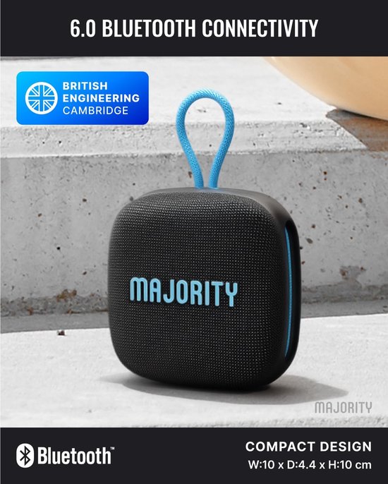 Majority Move 1 Bluetooth Speaker - Draagbaar - 12W - 70 uur Batterij - Waterbestendig - IPX5 - Zwart van Majority — afbeelding 3