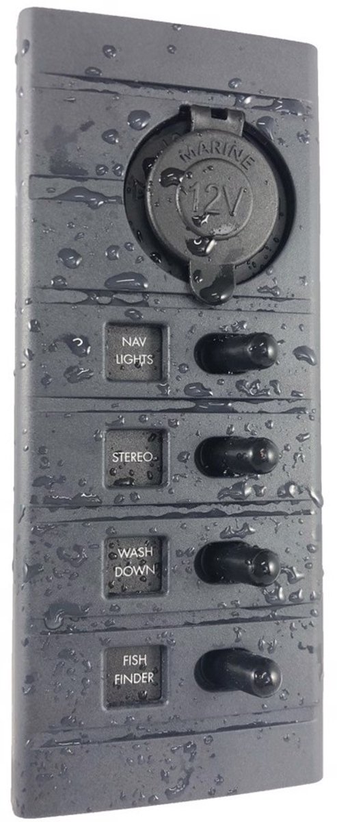 Connex 4-voudig 12V Schakelpaneel met zekeringen, verlichting en plug