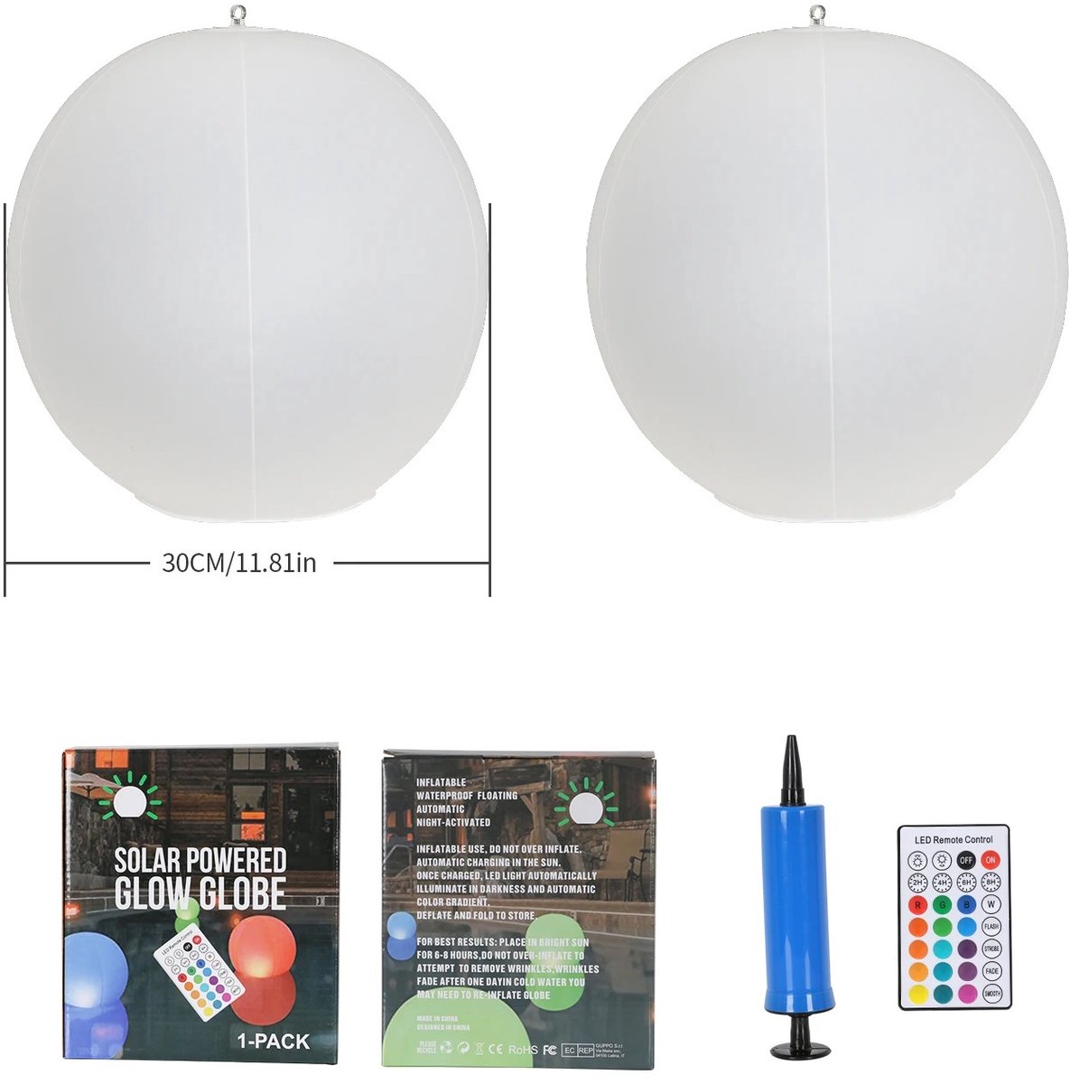 Innovastore Zwembadverlichting - Vijververlichting - Tuinverlichting - Lichtbollen - Drijvend - LED - 16 kleuren - 30cm - 2 stuks