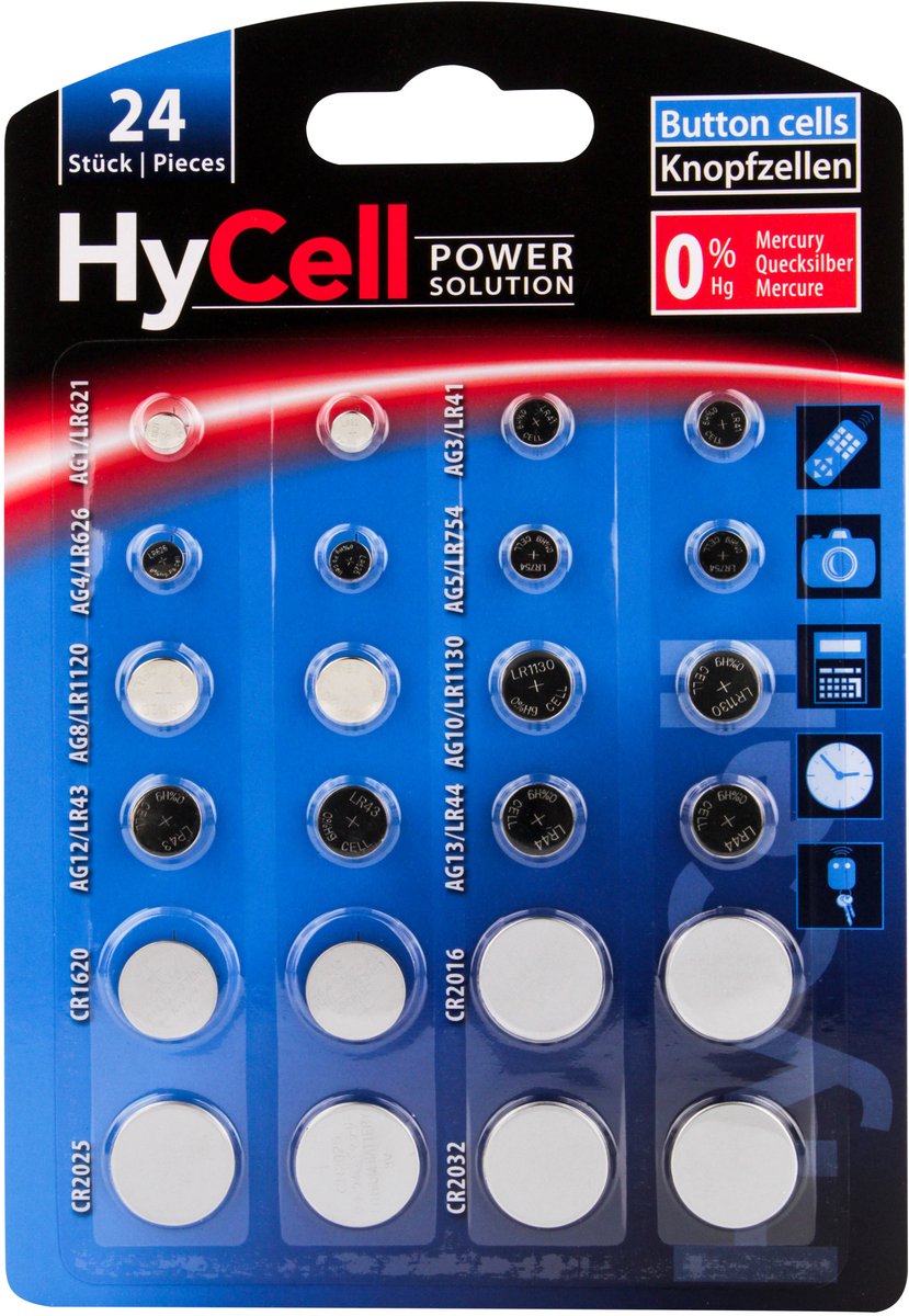 Knoopcellen assortiment alkaline en lithium 24-delig
