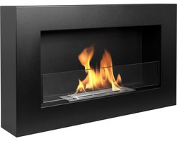 Bio-ethanol wandhaard 65x40 cm box zwart met glas – moderne sfeerhaard zonder schoorsteen