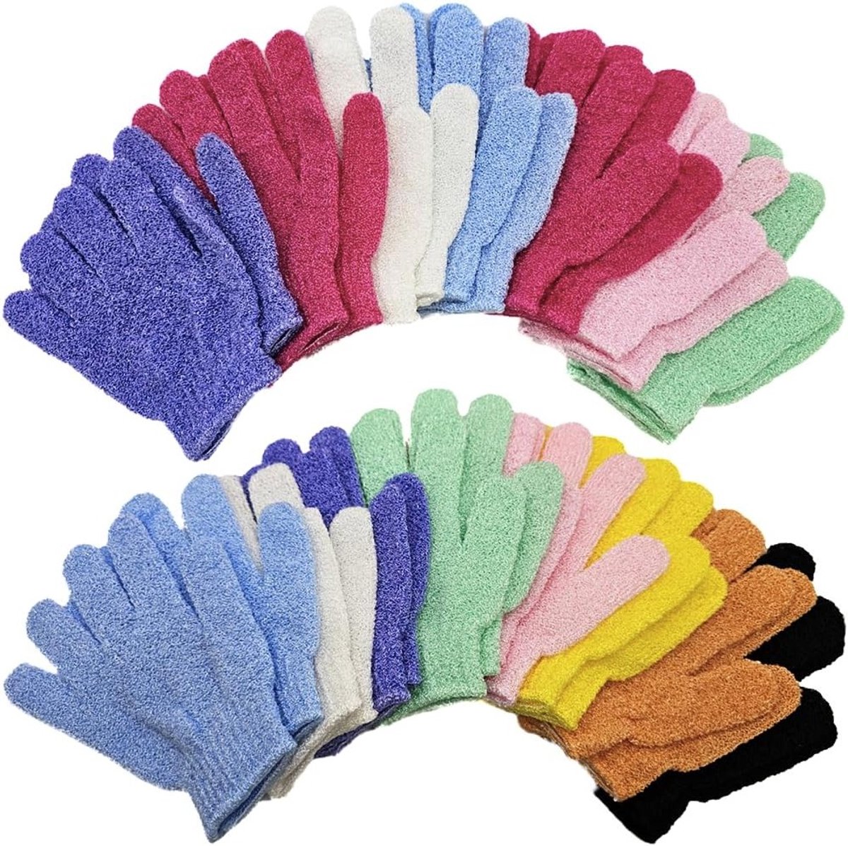 30 Stuks Exfoliërende Handschoenen voor Douche, Kleurrijke Scrub Handschoenen voor Lichaam, Diepe Reiniging en Massage van Dode Huid met Badhandschoenen