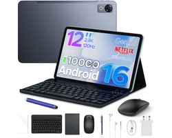 POCKAM P12-tablet - 12 inch 2K 120 Hz IPS - Android 16 - 48 GB RAM (8+40 GB) - 128 GB ROM - 10000 mAh /18 W - Octa-Core T7280 - Dubbele camera - WiFi 5 - Bluetooth - Face ID - Toetsenbord - Stylus meegeleverd