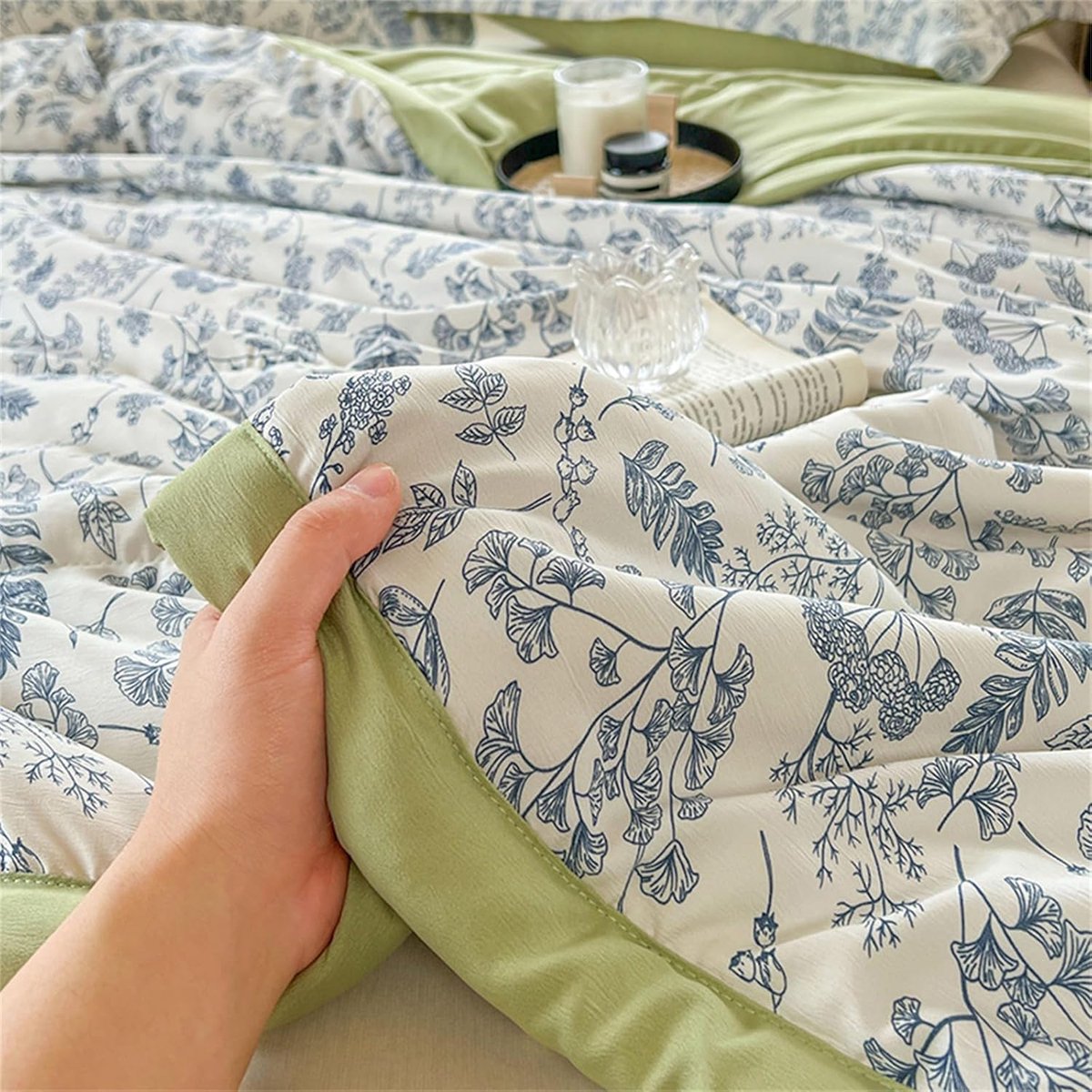 Dekbed zonder overtrek-bruikbaar- winter- - wasbaar dekbed zonder overtrek- dun zomerdekbed- licht-dubbelzijdig zomerdekbed voor bed bank blauwe planten150x 200cm thumbnail 5