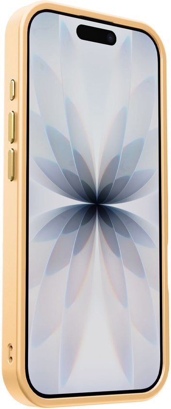 Coque dorée pour iPhone 14 Pro avec bordure noire et écran.
