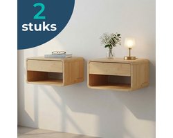 BUDDLEY Nachtkastjes set van 2 - Nachtkastje - Zwevend - Wand Nachtkastje met Lade - Nachtkastjes - Hout - Nachtkastje - Houten - Hangend - Bedside Table - Bamboe nachtkastje - met Laden - 30 tot 35 cm breed