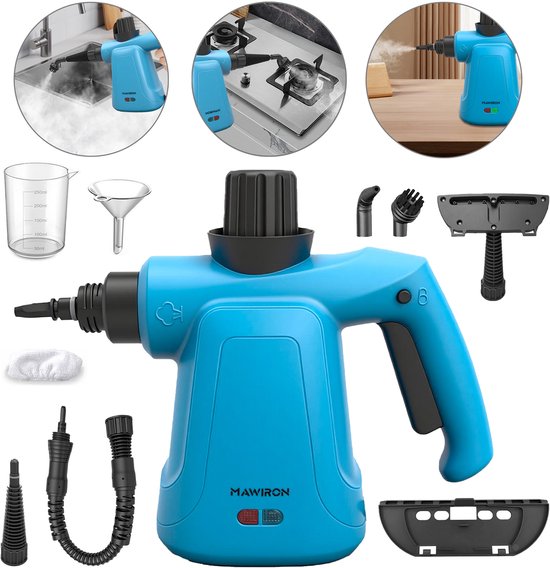 Handstoomreiniger, stoomreiniger met 9 accessoires en veiligheidsslot, dieptereiniging van diverse oppervlakken voor huis, auto, badkamer, voegen, vloer en ramen.