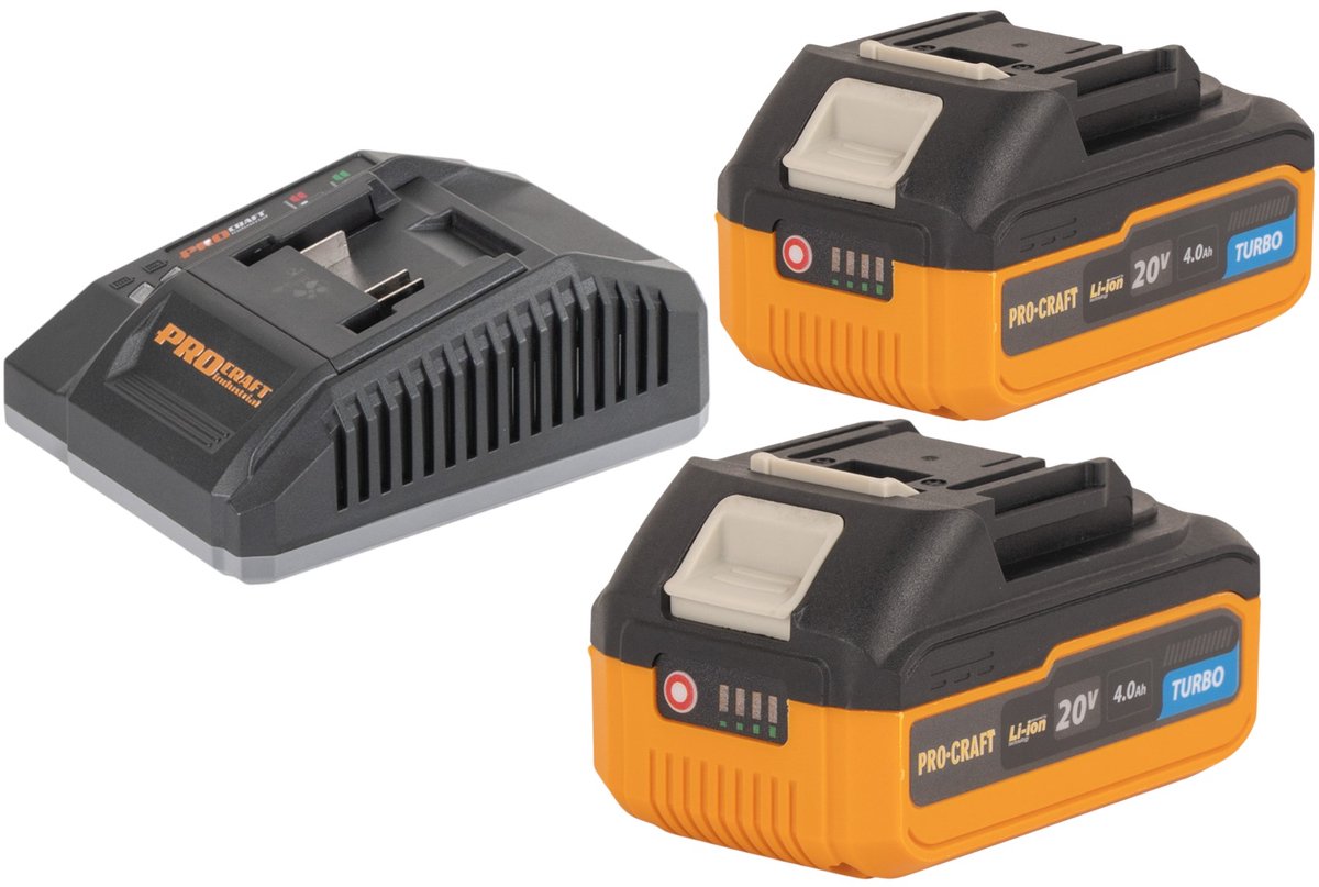 Procraft Starter Pack C20/6.5 snellader 20 V 6,5 A + 2x 20/4 turbo accu 4,0 Ah