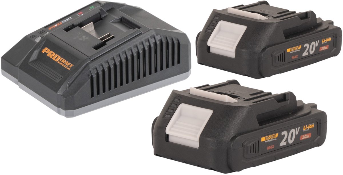 Procraft Starter Pack C20/4 lader 20 V 4 A + 2x 20/2A accu 2,0 Ah